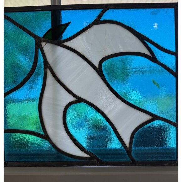 Unmarked Other - Stained Glass Panel W/Dove 14.75” 12.75” Vintage
